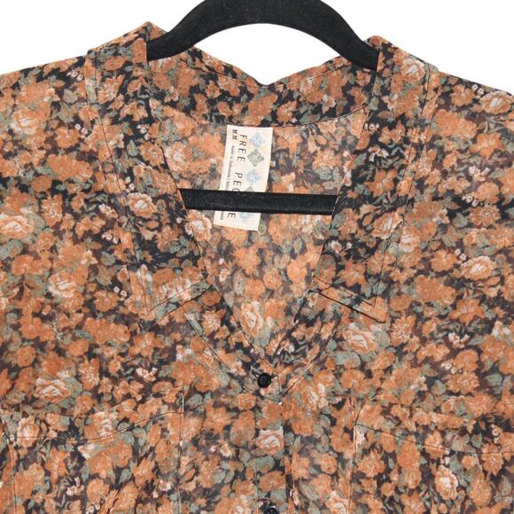 Vintage Free People Button Down Blouse Top Medium - Picture 4 of 7
